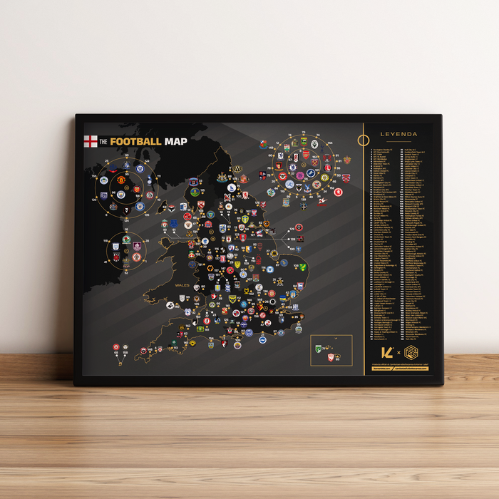 Mapa Del Futbol de Inglaterra (40 x 30 cm)
